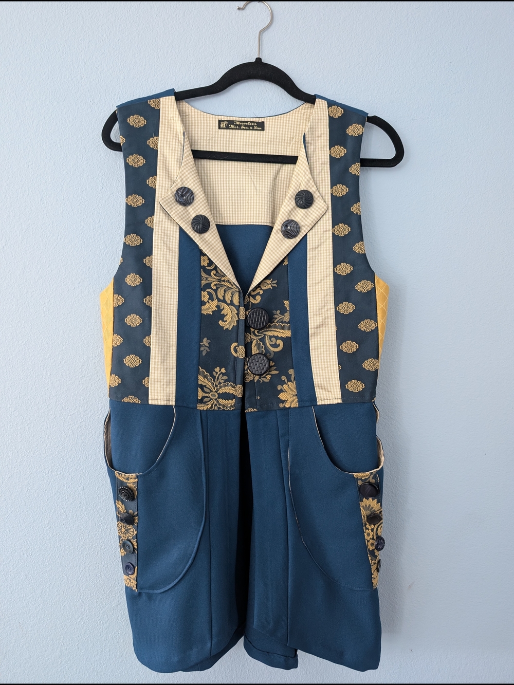 Whimsical Teal and Gold Patterned Vest/Pants set - Picture 2 of 5